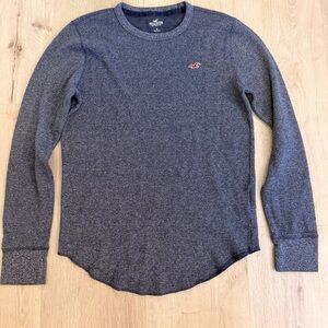 Hollister Men's Heathered Navy Long Sleeve Tee